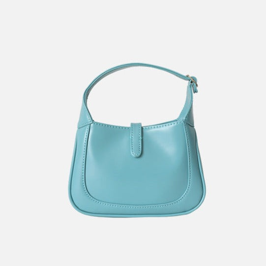 Blue Classic Curved Leather Handbag with Signature Buckle Closure