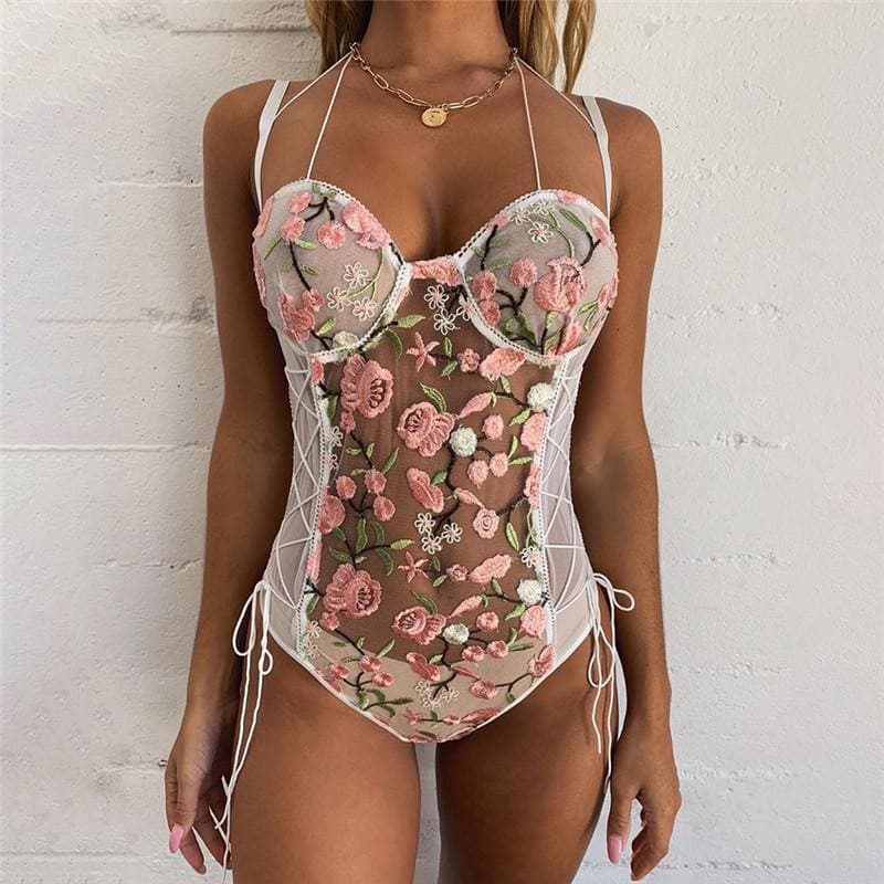 floral one piece underwear lace set