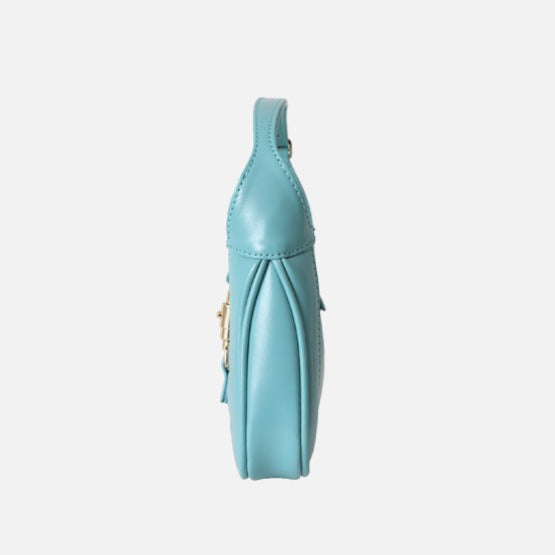 Blue Classic Curved Leather Handbag with Signature Buckle Closure