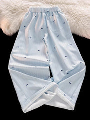 Blue Bow Striped Drawstring Track Pants