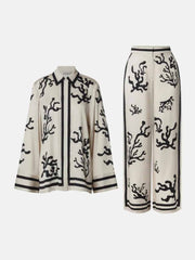 Black Coral Print Button-Up Shirt