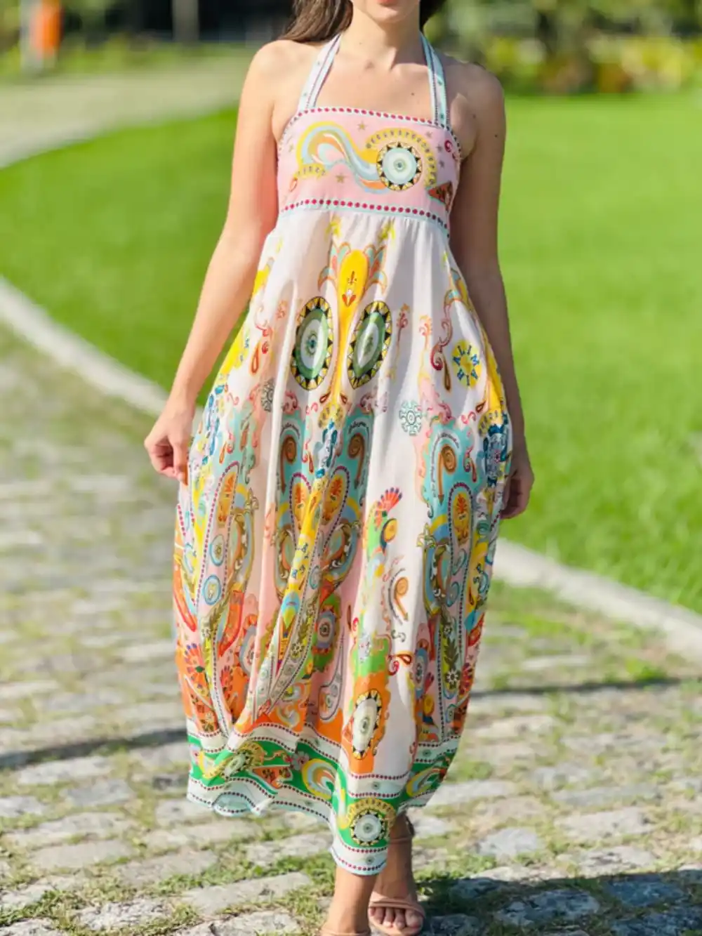 Fashionable Ethnic Holiday Print Midi Dress