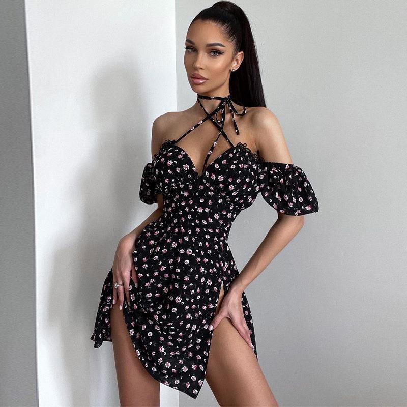 French design floral backless dress