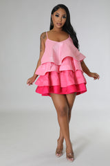 Color Block Ruffle V-Neck Mini Dress