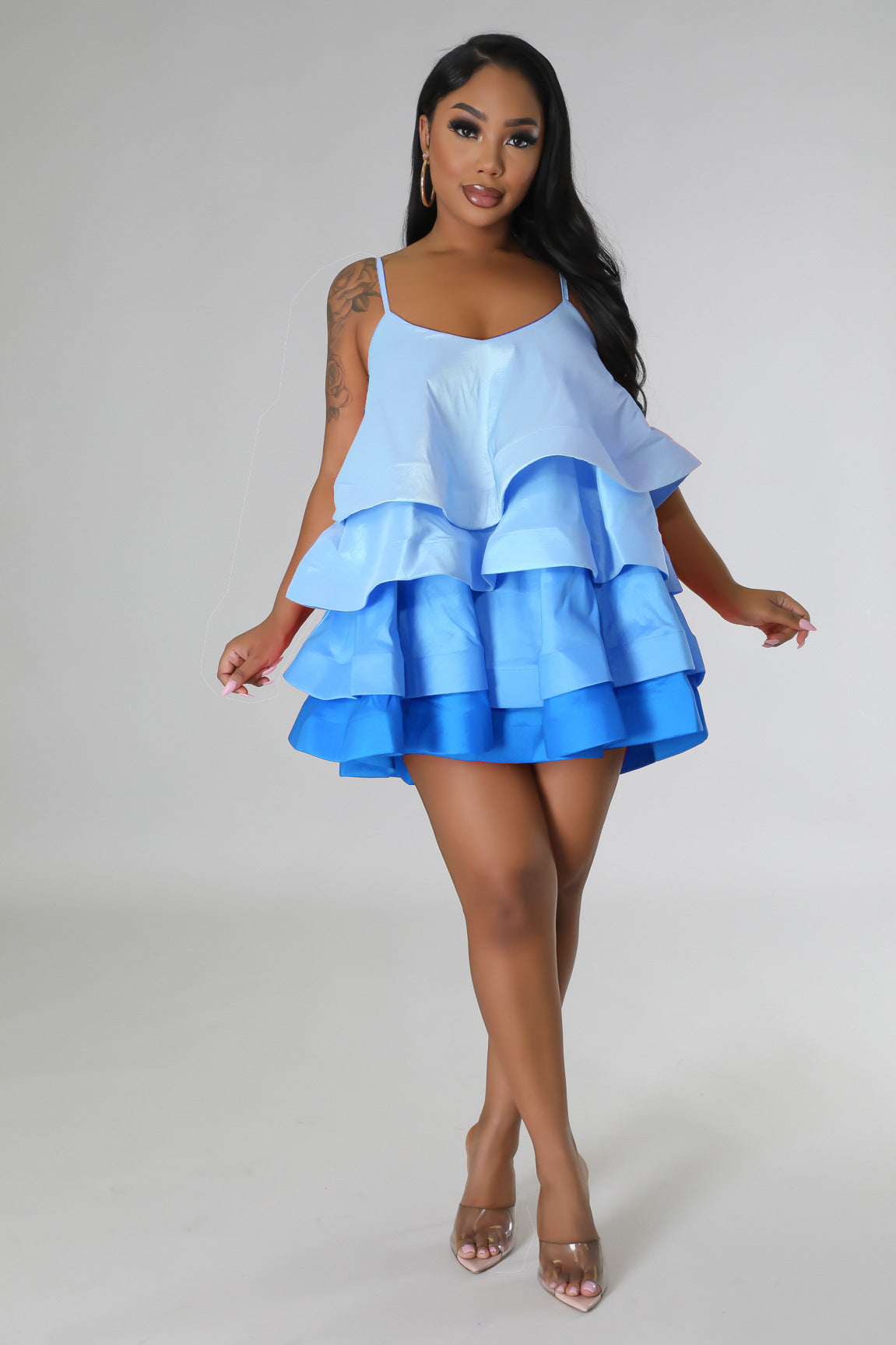Color Block Ruffle V-Neck Mini Dress