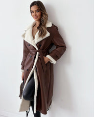 Double wear lapel leather plush coat