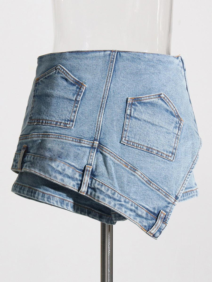 Denim stitching irregular washed old skirt