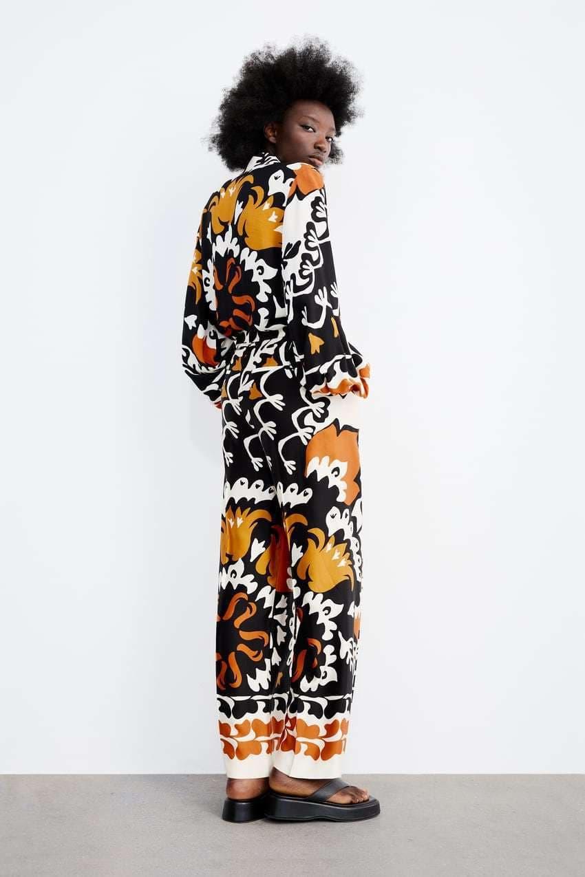 Casual printed pleated pants