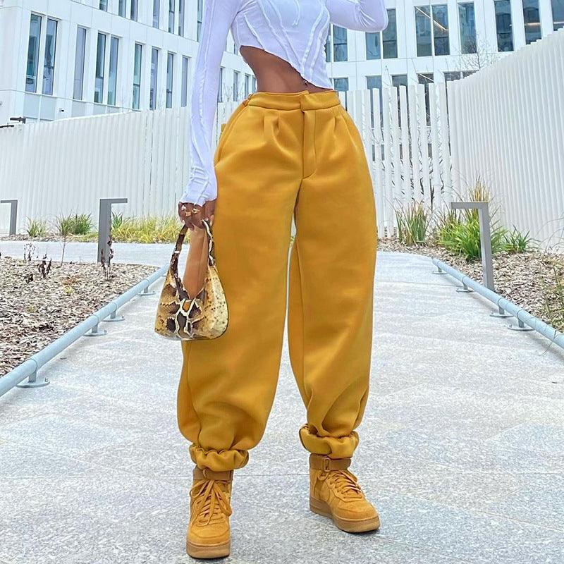 Elastic low waist casual bomb pants