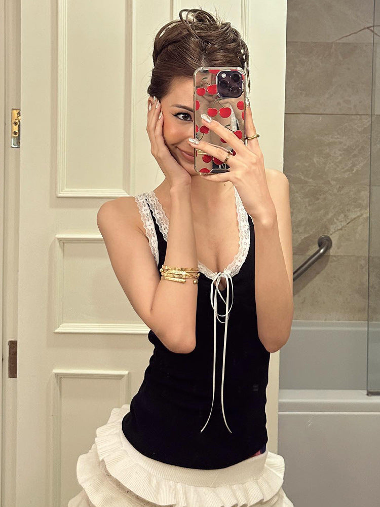 Lottie Lace Trim Bow Tank Top