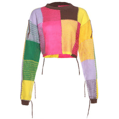 Contrast Color Round Neck short Sweater