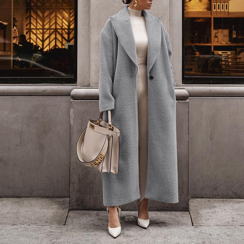 Elegant lapel plush long coat