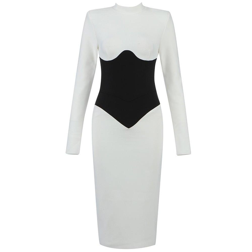 High-neck bandage slim fit hip dress