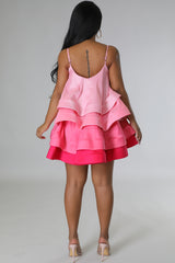Color Block Ruffle V-Neck Mini Dress