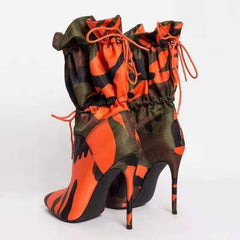 Chic Camo Print Drawstring Heels