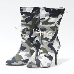 Chic Camo Print Drawstring Heels