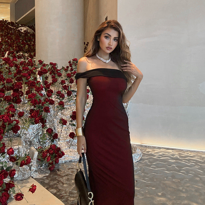 One-Shoulder Mesh Contrast Color Dress