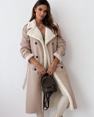 Double wear lapel leather plush coat