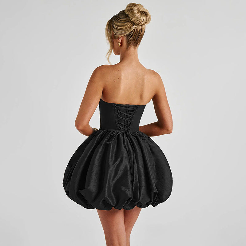Bowknot Bandeau Tie Slit Lantern Dress