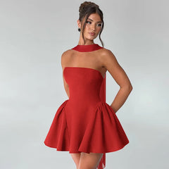 Strapless Flare Scarf Mini Dress