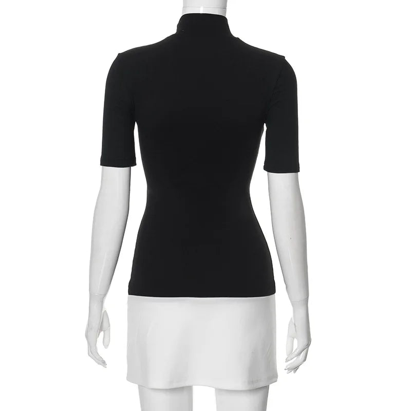 Black And White Contrast High Neck Mini Dress