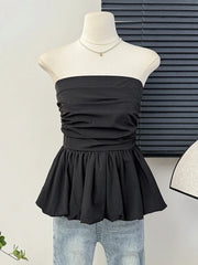 Elastic Pleated Puff Strapless Top - Medium Stretch