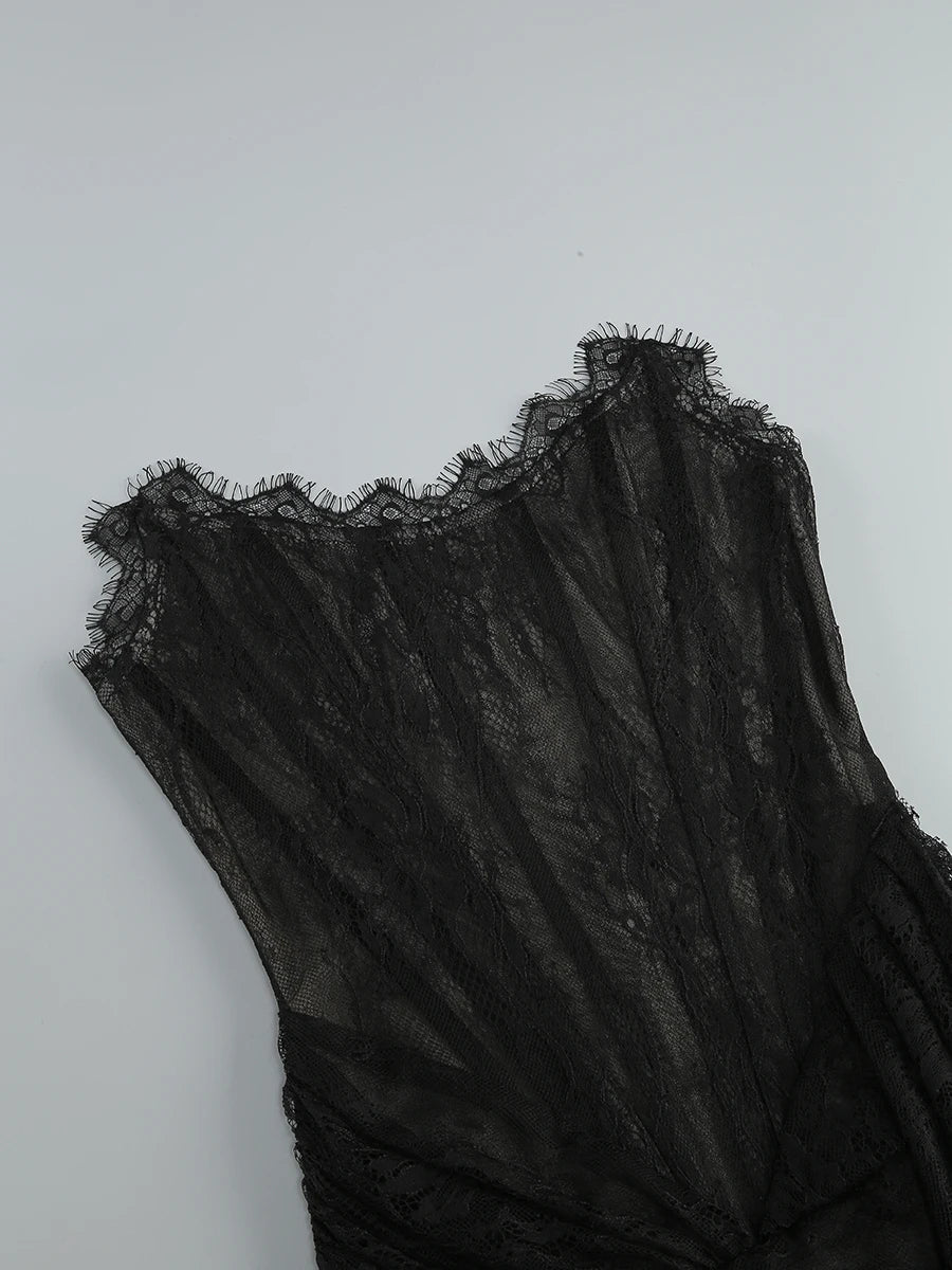 Lace Strapless Corset Gloves Mini Dress