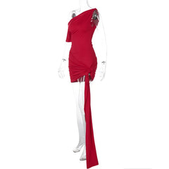 One Shoulder Drape Mini Dress