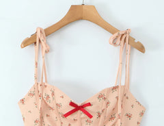 Orange Floral Print Bow  Tie Up Mini Dress