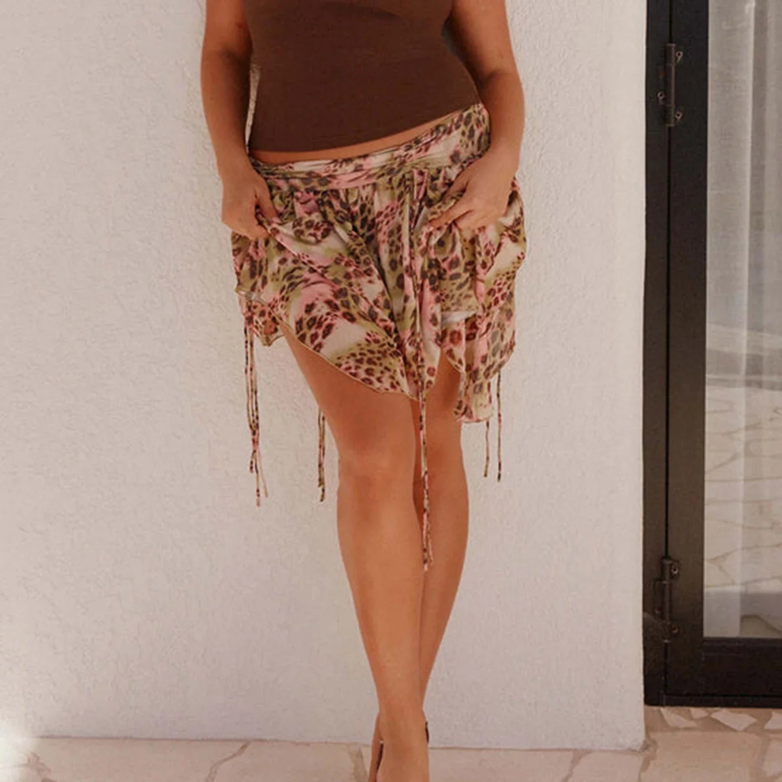 Animal Print Ruffled Low Rise Short Skirt