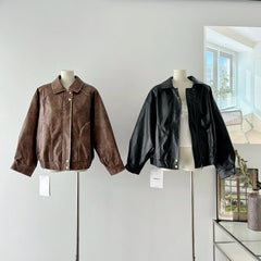 Faux Leather Zipper Over-shirt Jacket