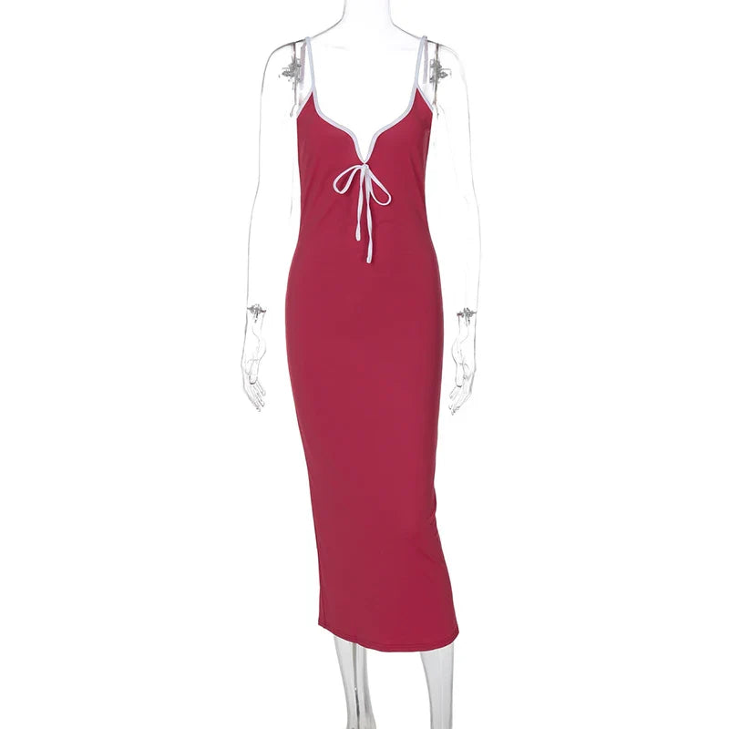 Contrast Trim Spaghetti Strap Body-con Midi Dress