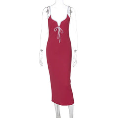 Contrast Trim Spaghetti Strap Body-con Midi Dress