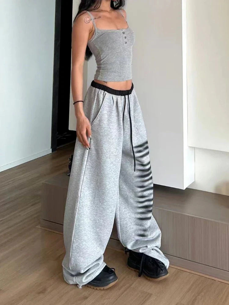 Grey Baggy Slit Patchwork Sweatpants&nbsp;