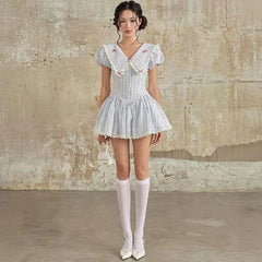 Blue Stripe Collar Mini Dress