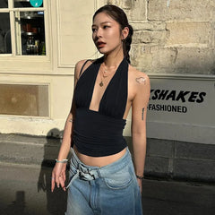 Deep Neck Halter Crop Top â€?Backless & Bold Fit