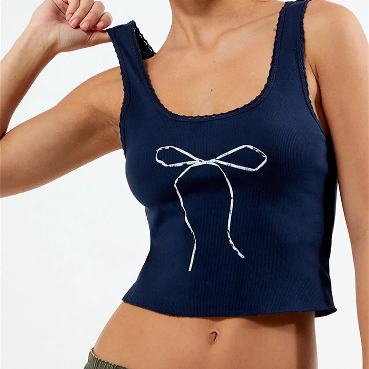 Vibrant Bow Print Cropped Tank Top - Y2K Inspired Summer Cami