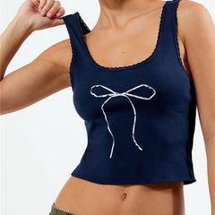 Vibrant Bow Print Cropped Tank Top - Y2K Inspired Summer Cami