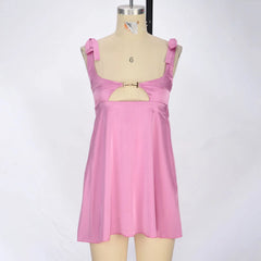 Satin Tie Up Cut Out Buckle Mini Dress