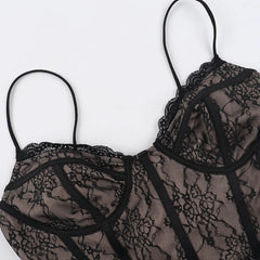 Black Long Sleeve Lace Tie Up Corset Top