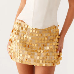 Gold Sequin Beaded Mini Skirt - Vintage A-Line