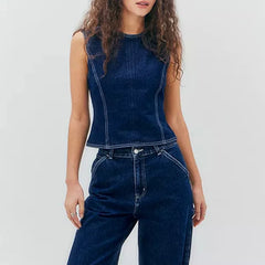 Open Back Denim Vest Top