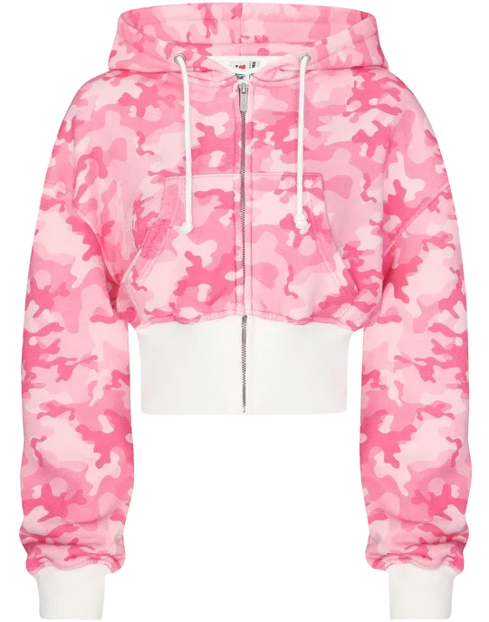 Camouflage Crop Hoodie And Track Pants Set