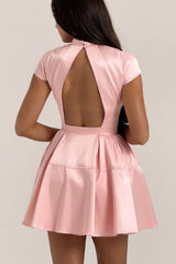 Pink Satin Mini Dress â€?Back Cutout & Flare Fit