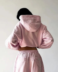 Pink Zipper Metallic Design Hoodie