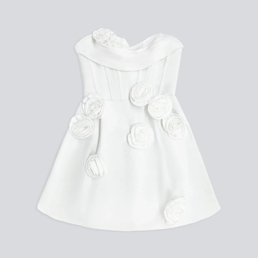 3D Flower Strapless Corset Mini Dress