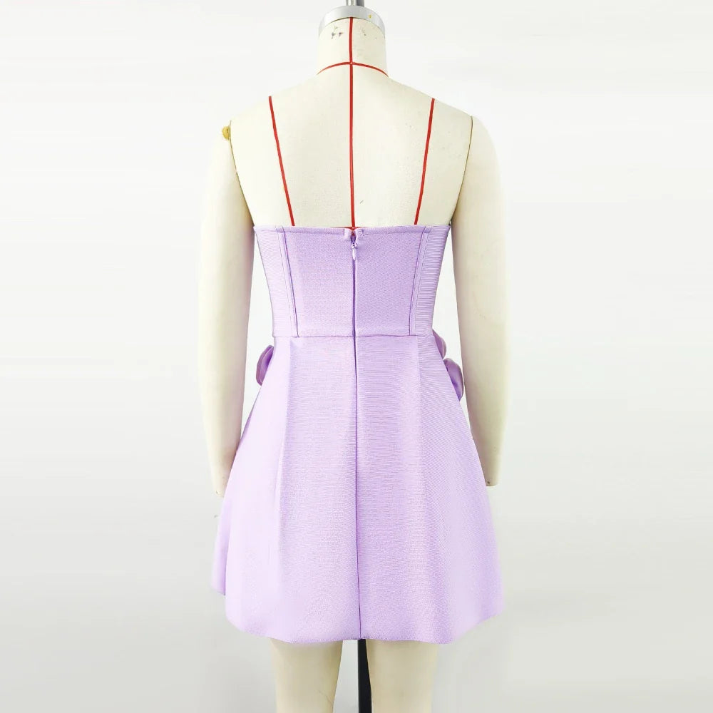 3D Flower Strapless Corset Mini Dress