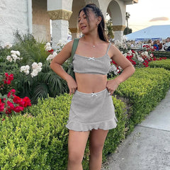 Bow Bralette And Mini Skirt Set