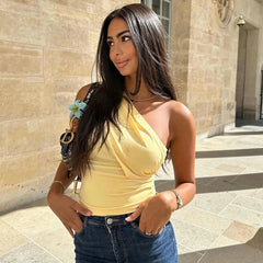 Yellow One Shoulder Drapped Top