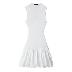 Knitted Hollow Out Back Mini Balloon Dress